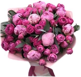 Букет 303 Составлен из: Роза кустовая Пионы Пионовидные розы в интернет-магазине «Букет Юг»