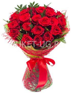 Купить  Букет 090 - Букет с алыми розами  с доставкой  8 (846) 998-63-63